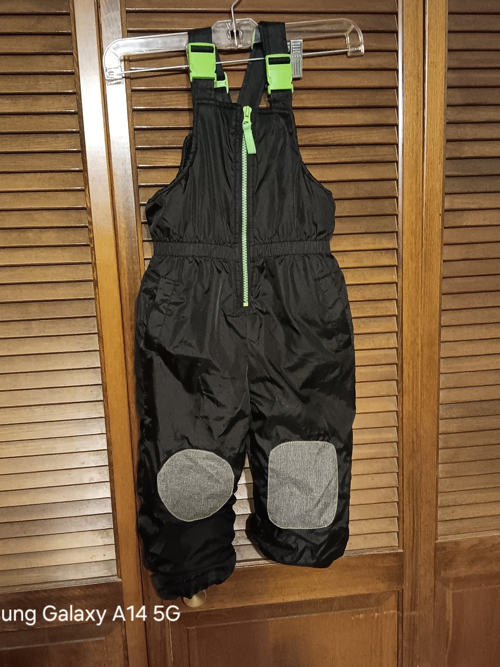 Kids Black Rain Snow Overalls with Lime Accent Zipper